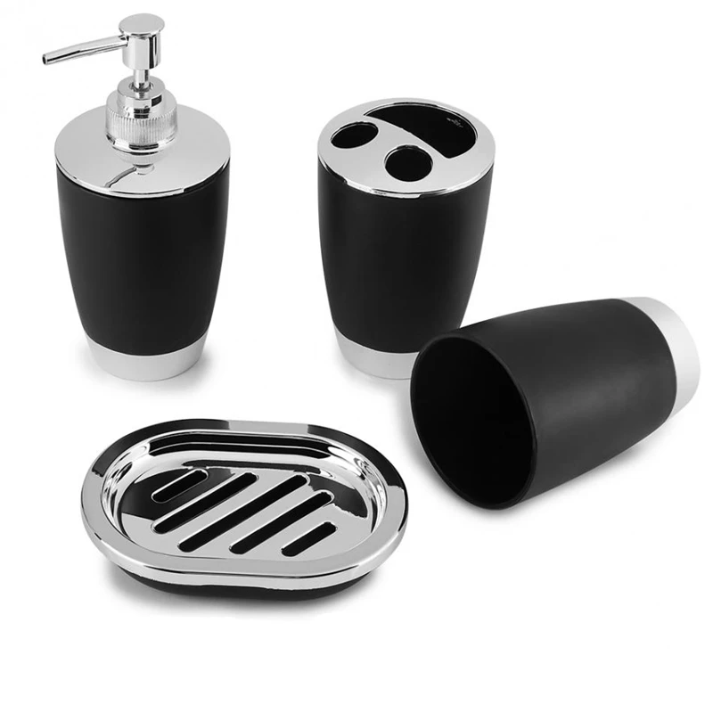 

4Pcs/Set Bathroom Suit Set Bathing Accessories Goods Includes Soap Box Cup Toothbrush Holder Soap Dispenser Soap Dish Set Black