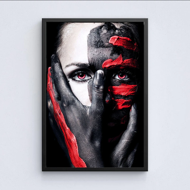 

Black Red Woman Face Graffiti Art Modern Painting Abstract Figure Poster Print Canvas Picture for Living Room Bedroom Wall Decor