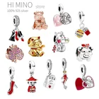 Бусины из серебра 100% пробы с эмалью и красным бантом в виде китайского знака зодиака, подходят для браслетов и ожерелий Pando, ювелирные изделия сделай сам