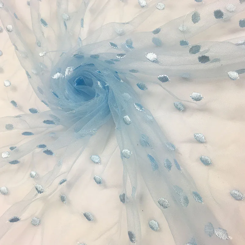 0 5 метров розово-голубая вышивка в горошек Тюль кружевная ткань для свадьбы