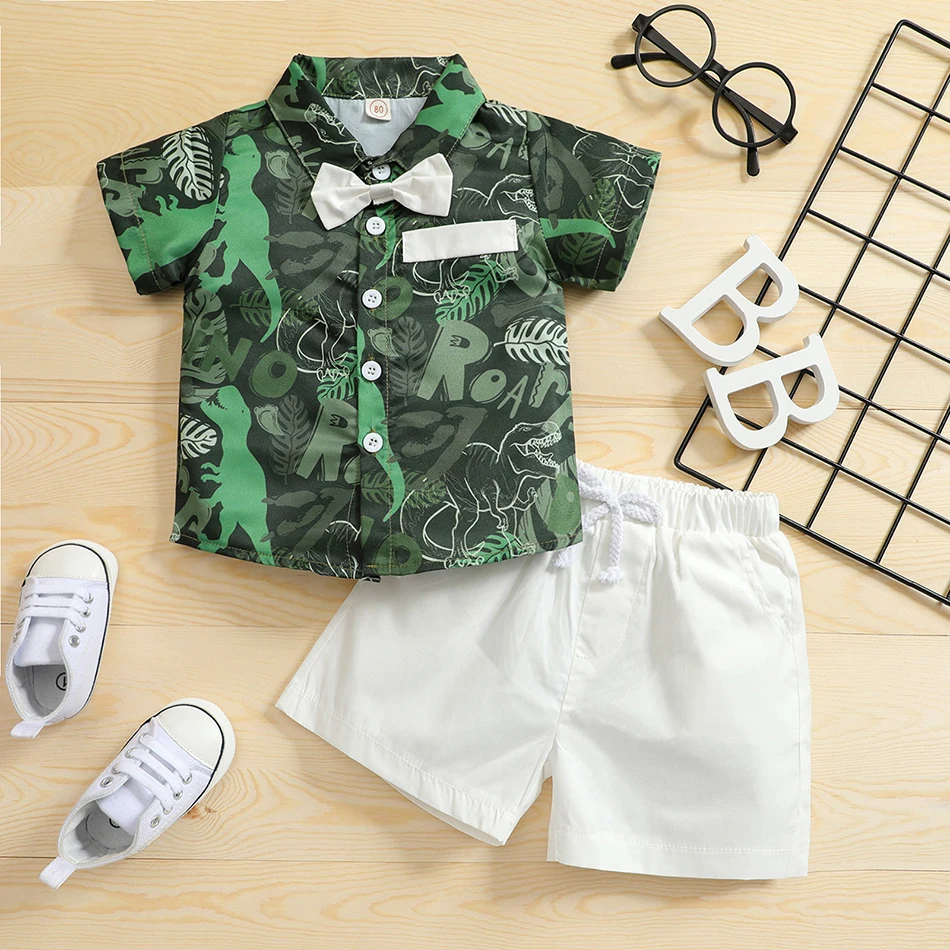 Boys Outfit Clothing Sets Summer Dinosaur Print Top + Shorts Kids Clothes 2Pcs Children's Fashion Costume