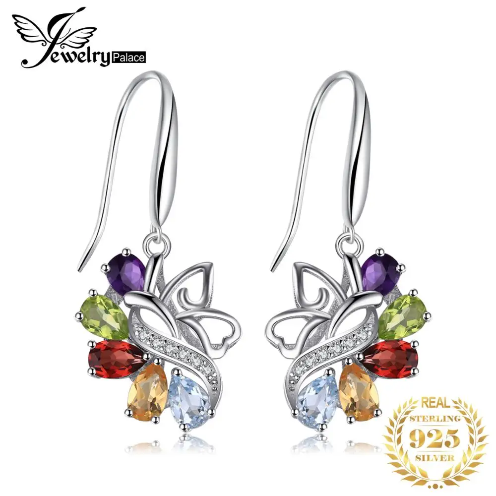 Подлинный аметист цитрин перидот топаз Висячие серьги 925 пробы серебряные для