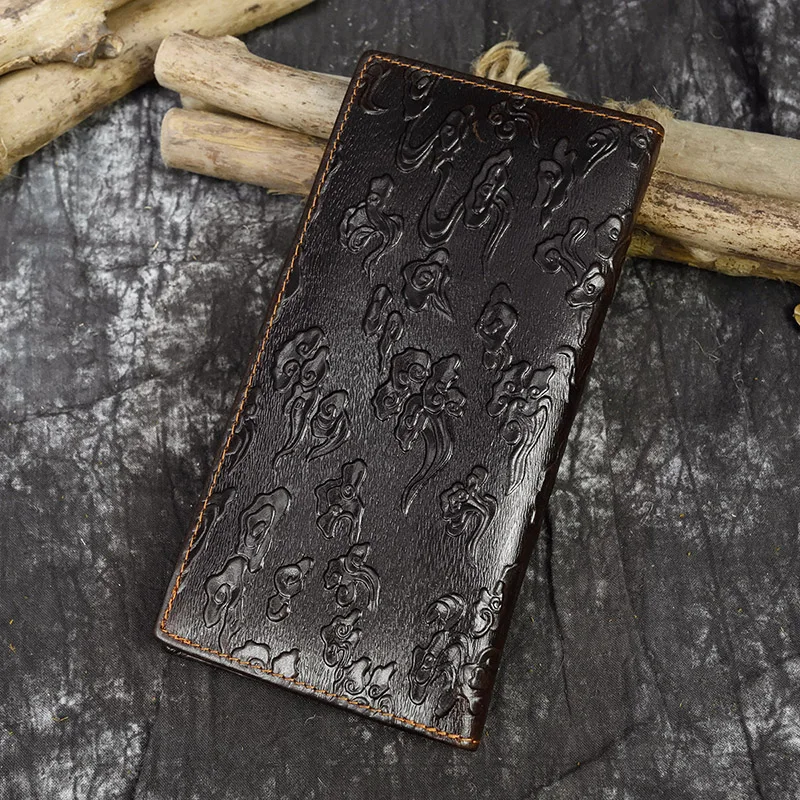 Мужской кошелек в виде дракона из натуральной кожи двойной длинный с карманом на