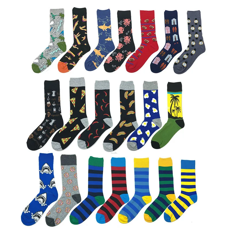 

10pairs male autumn hip hop socks fashion men's tube jacquard socks hot sale trendy cartoon animal food geometric stripes socks