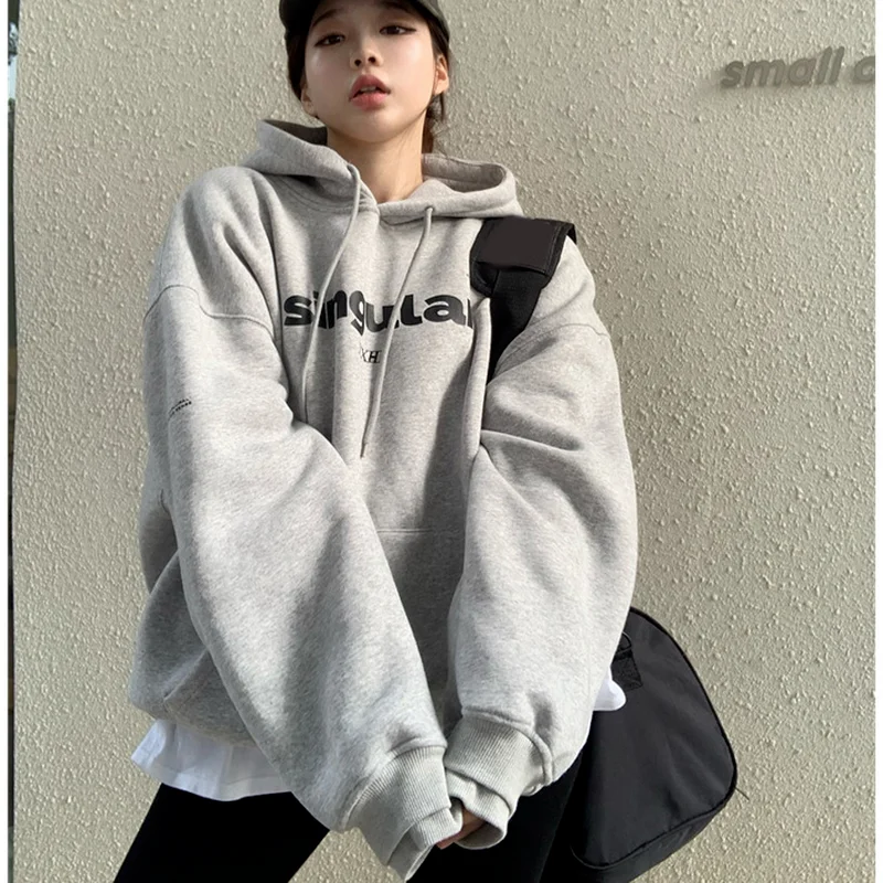 

Plus Size Hoodies Winter Clothes Loose Lazy Wind Korean Version Mid-length New 2021 Letter Printing Chic Sweatshirt Women