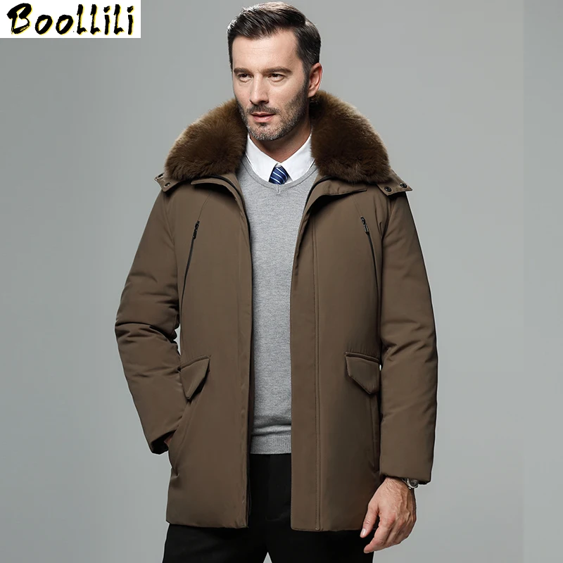 Winter Warm 2023 Men's White Duck Down Jacket Fashion Casual Big Fur Collar Thicken Hooded Jackets and Coats Male