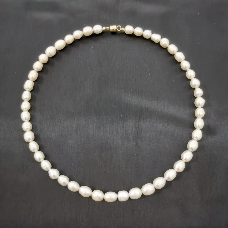 7mm White Oval Freshwater Pearl Necklace Magnet Clasp 14K Gold Filled Magnet Clasp Vintage Pearl Graceful Female Collier Perles