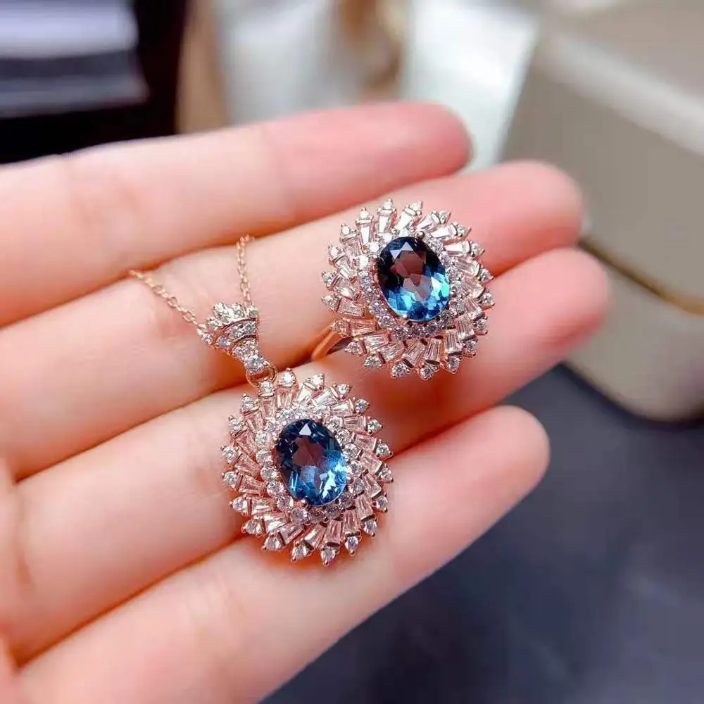 

High-quality Topaz S925 Sterling Silver Ring Pendant Necklace Set Fine Fashion Jewelry for Women Free Shipping MeibaPJFS