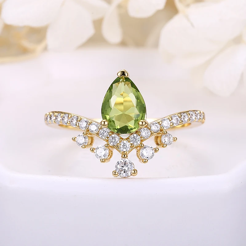ANGELFRIGG Gold Color Rings With Pear AAA Cubic Zirconia For Women Wedding Anniversary Graduation Party Fashion Jewelry Gift | Украшения и