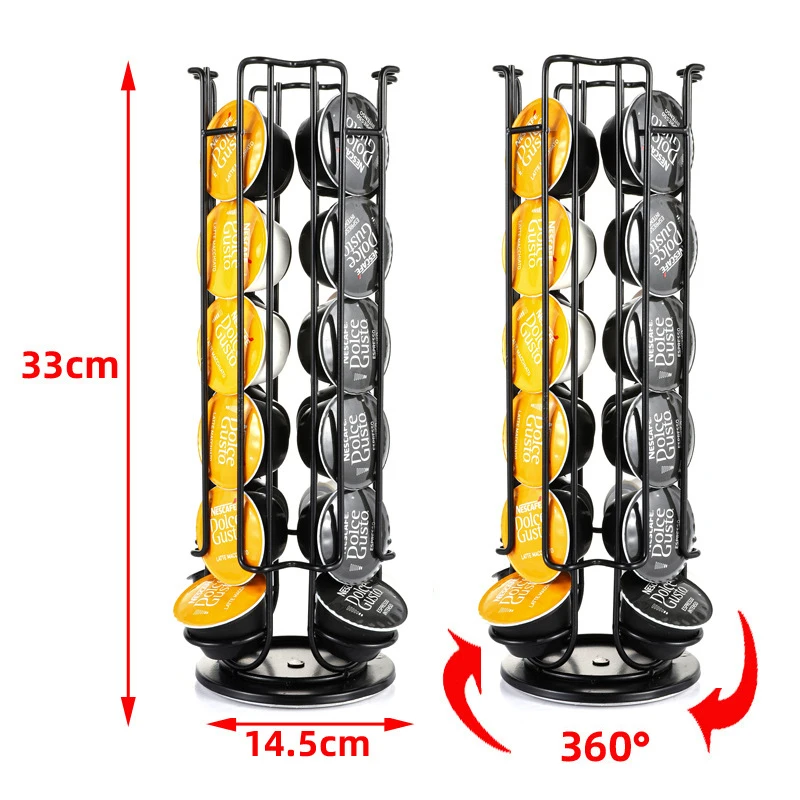 

24Cups Rotatable Coffee Pod Holder For Dolce Gusto Capsule Display Capsule Rack Stainless Steel Tower Stand Storage Shelves