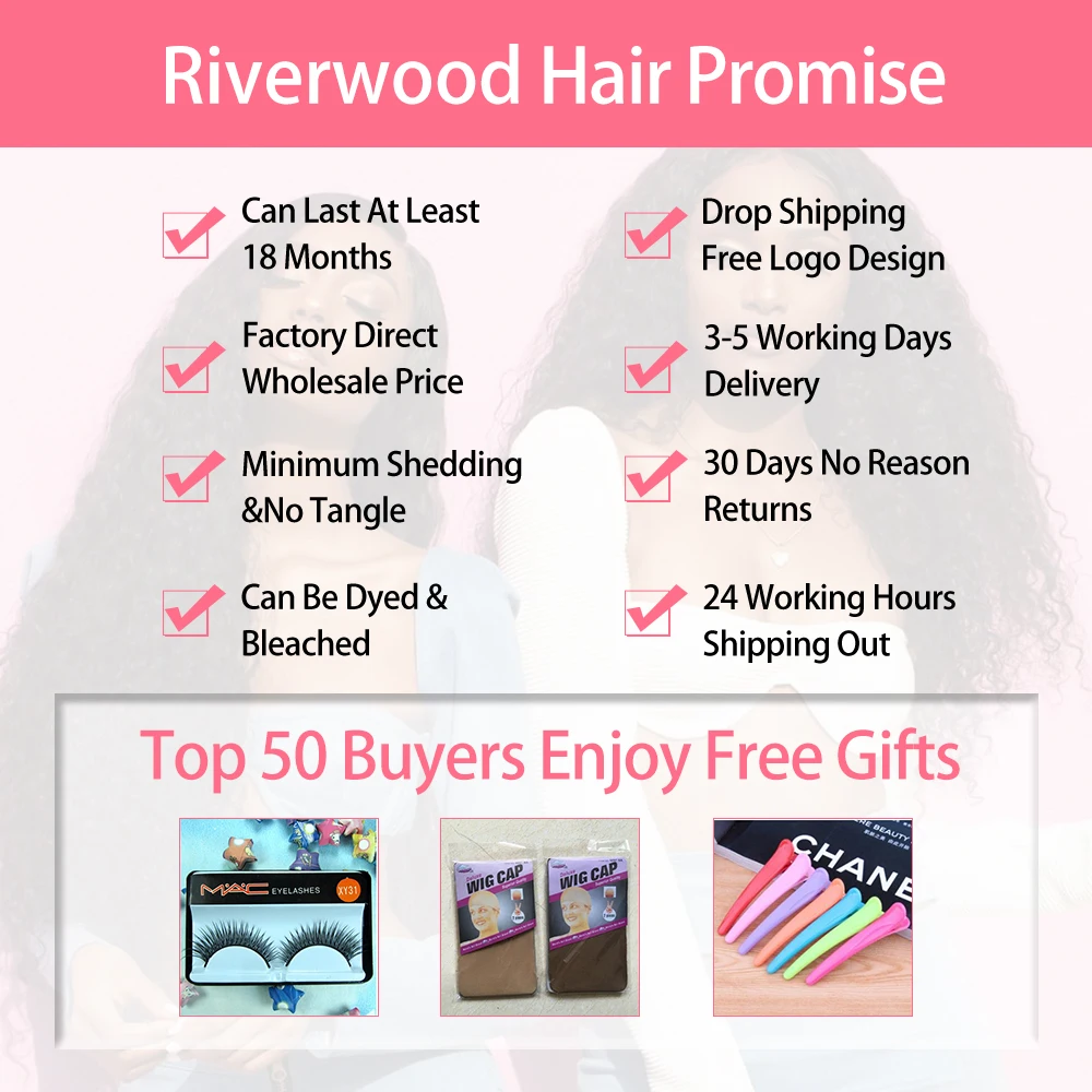 Riverwood Deep Wave Bundles With Frontal Peruvian Non Remy Human Hair Pre Plucked Lace frontal closure | Шиньоны и парики