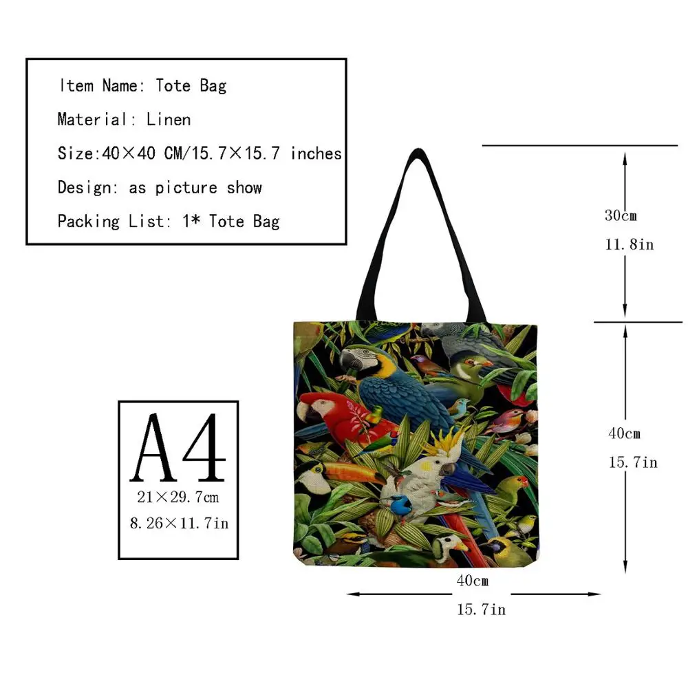 Large Capacity Bright Colors Pattern Handbag Cute Parrot Print Tote Bag For Women Personalized Female Shopping 2020 Hot Sale | Багаж и