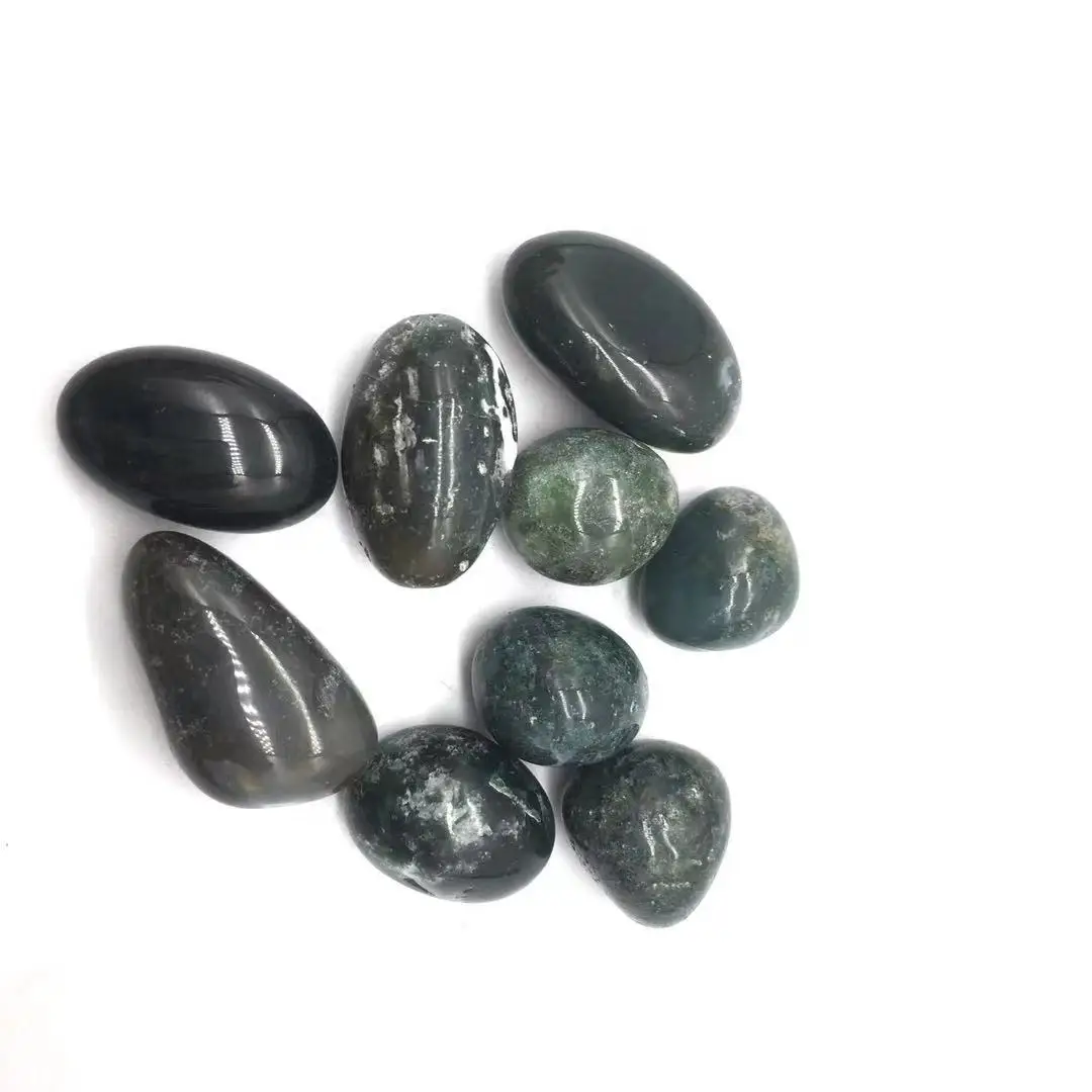 

100g 20mm-25mm Wholesale Polishing Moss Agate Tumbled Gravel Stone for Decoration