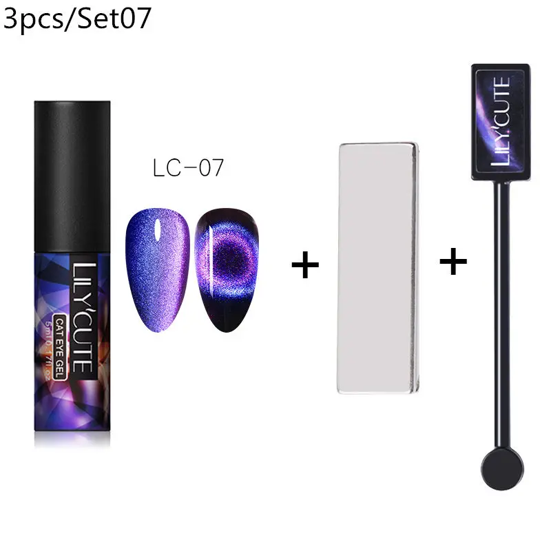 magnet 3pcs 07 LILYCUTE 9D Auroras ногтей Гель-лак «кошачий глаз» Гель-лак для использования с магнитом звездное небо замочить от УФ Магнитный Гель-лак для ногтей 5 мл - Цвет: magnet 3pcs 07