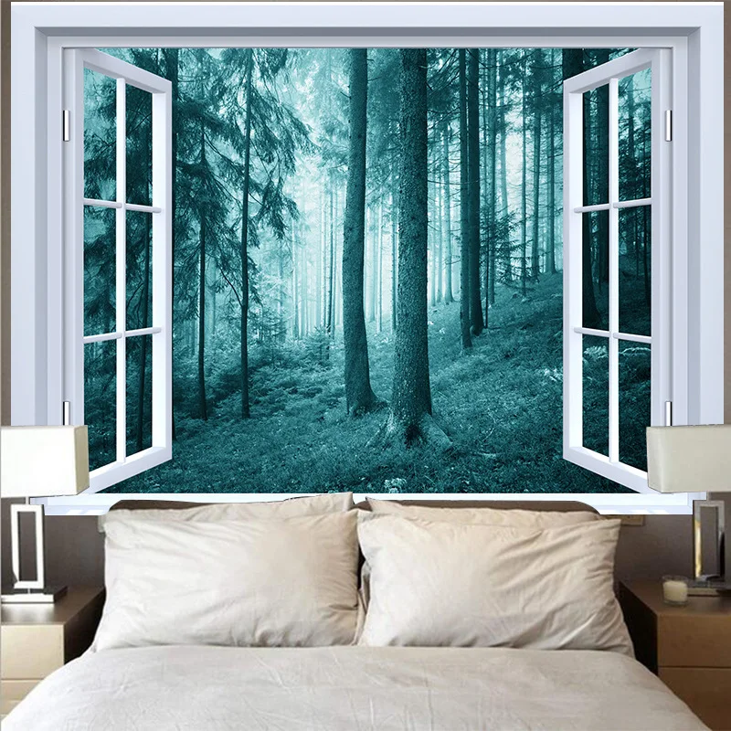 Скандинавский лесной гобелен натуральный пейзаж подвесная ткань небо фоновая