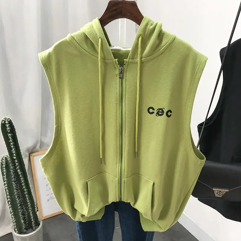 Hooded Sweatshirts Oversized Zipper Hoodies Women Sleeveless Top Female Harajuku Hoodie Korean Fashion Spring Summer Clothes
