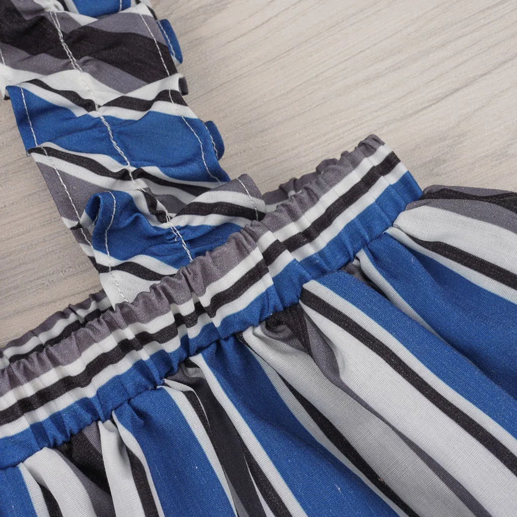 Toddler Kids Baby Girls Sleeveless Solid T-shirts + Stripe Overalls Dress Outfit Children's suit High Quality | Детская одежда и