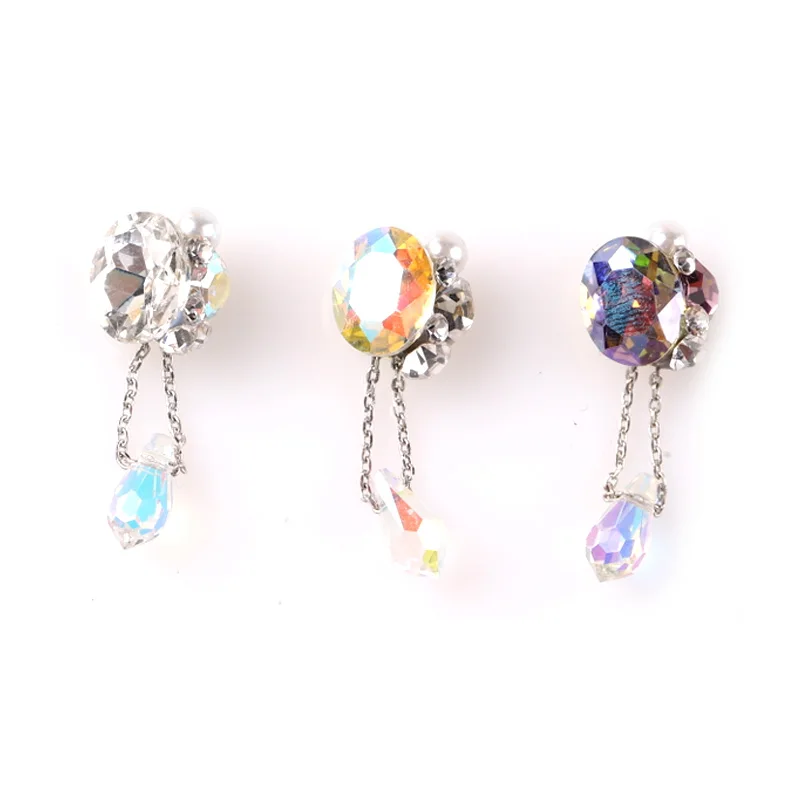 

2021 Nail Jewelry With Long Chain Pendant Nail Art Rhinestone Multi-color Bride Wedding Decoration Nail Salon