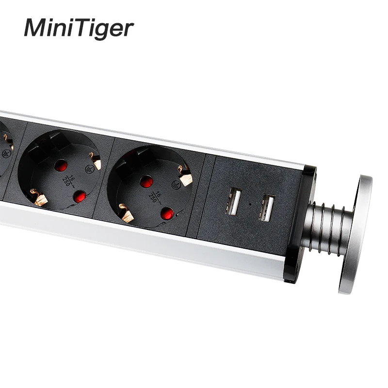 Minitiger 16A PULL POP UP 3 Power Socket 2 USB Charging Port Kitchen Table Desktop Sockets Retractable Countertops EU/FR Plug |