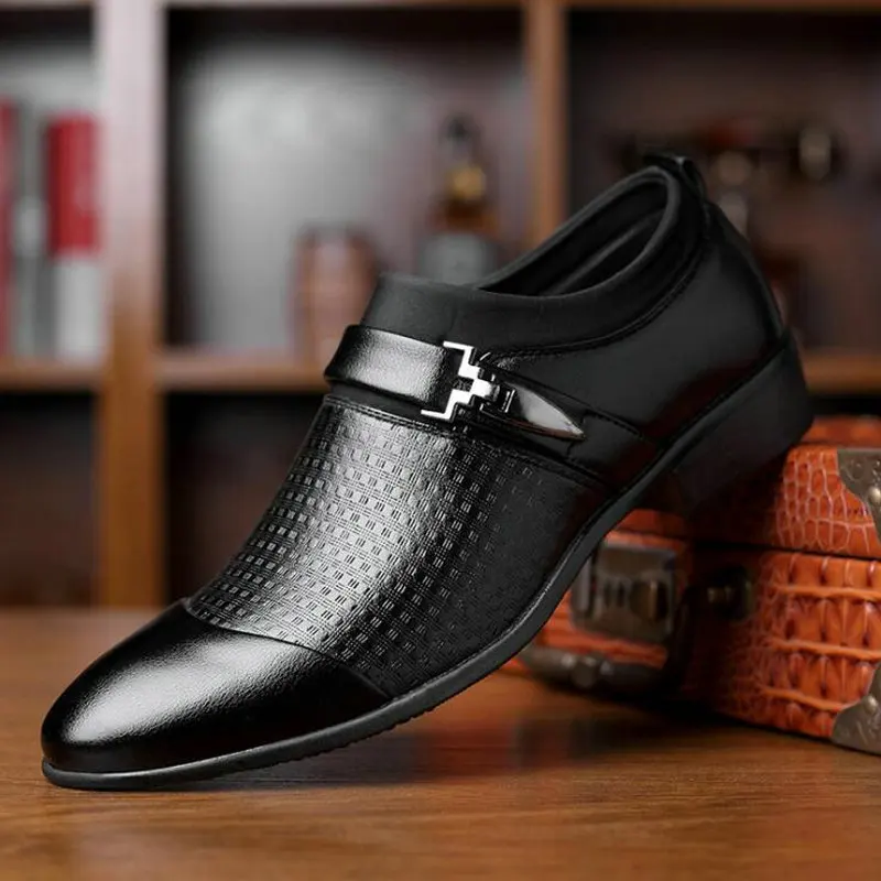 

New PU Leather Fashion Men Business Dress Loafers Black Shoes Oxford Breathable Formal Wedding Shoes big size 785