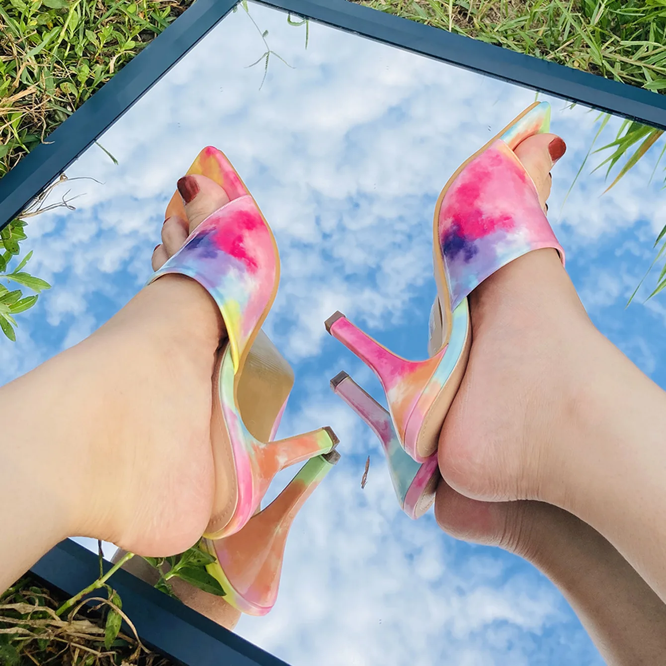 

2021 New Brand Women Slipper Summer Outdoor Sandal Square 8.5cm High Heel Slip On Flip Flop Elegant Slides Rainbow Colors Shoes