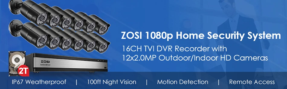 ZOSI 16CH 1080 P 2MP водонепроницаемый Indoor/Outdoor удаленного просмотра товары теле и видеонаблюдения безопасности системы с 12 цилиндрическая камера DVR комплект