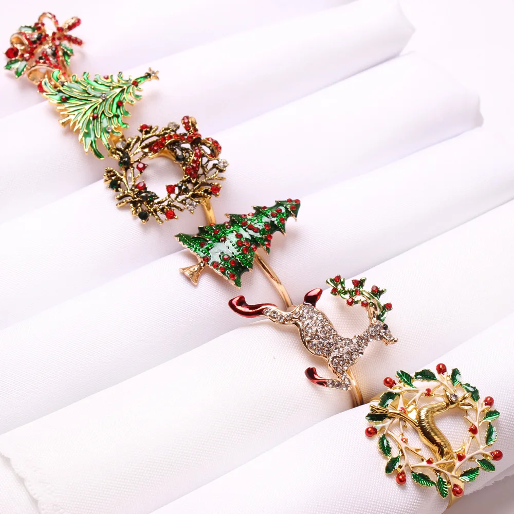 

Metal Christmas Tree Napkin Rings Bow Flower Wreath Mouth Ring Wedding Banquet Hotel Table Supplies Circle Merry Xmas Decoration