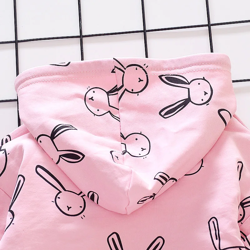 

New Spring Autumn Children Cotton Clothes Baby Girl Cartoon Hooded Stripe Pants 2Pcs/sets Outfit Kids Fashion Toddler Tracksuits