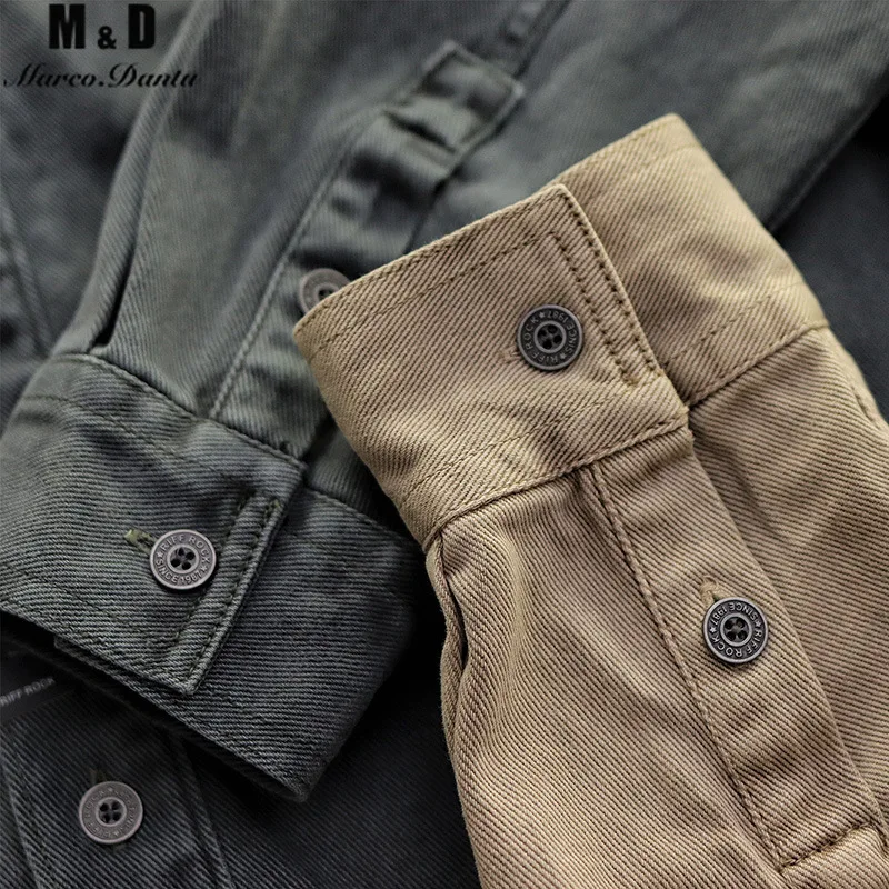 New Single Breasted 100% Cotton Men's Shirt Business Casual Tooling Style Print Denim Men Shirts Autumn Slim Shirt Men Jacket