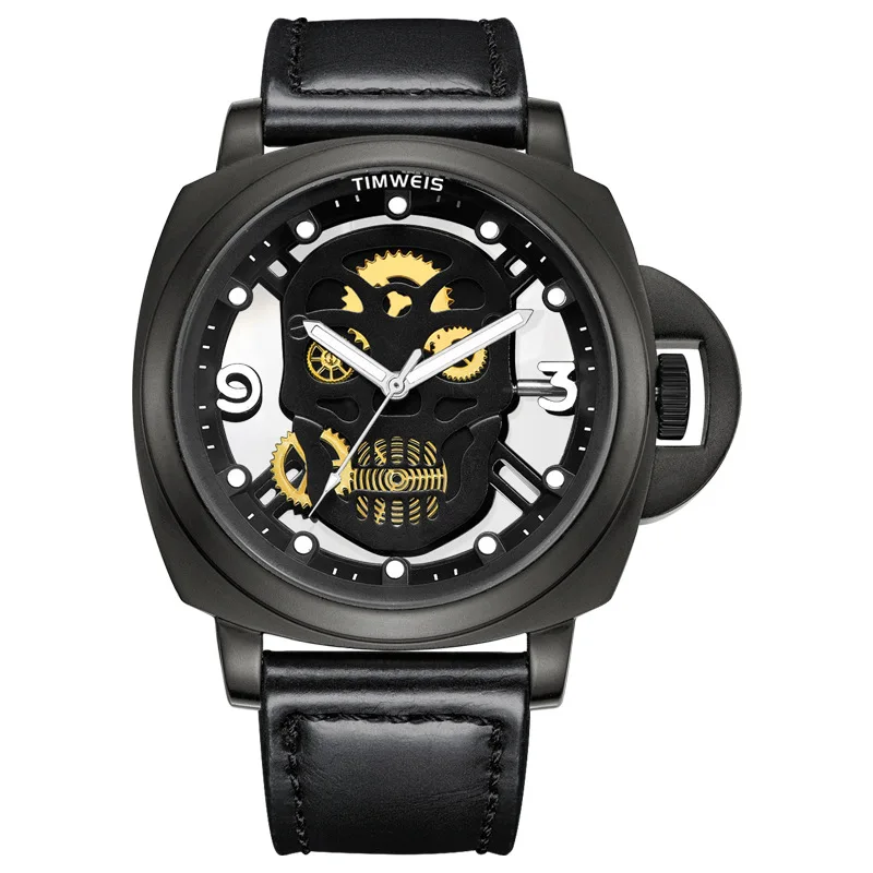 Модные мужские часы с большим циферблатом полые водонепроницаемые черепом