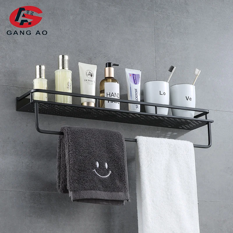 Алюминиевая черная полка для ванной комнаты Корзина Для ванны и душа Полки Полка