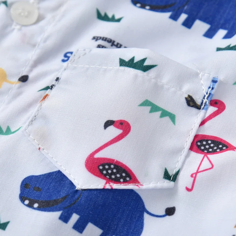 

Kids spring and autumn clothing Boy's long shirt + suspender trousers two-piece suit Baby cartoon pattern briefs crawling suit