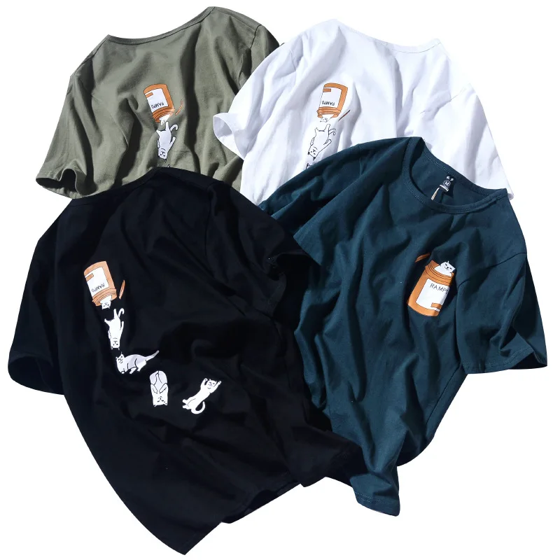 

Men's and women's T-shirt cotton casual top summer new style cartoon personality cat print short-sleeved T Large size 5XL