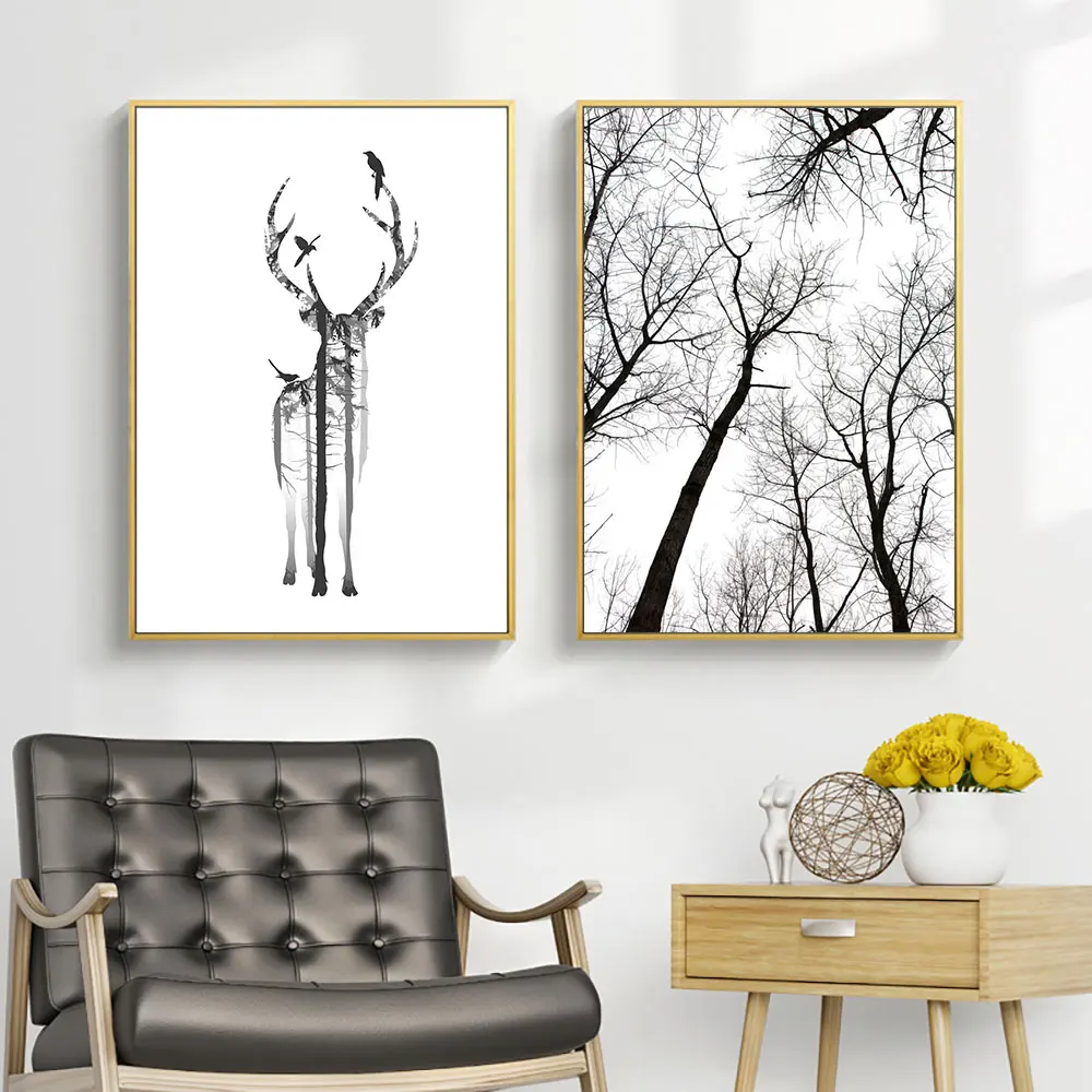 Черно-белые плакаты с деревом и принтами абстрактный настенный художественный