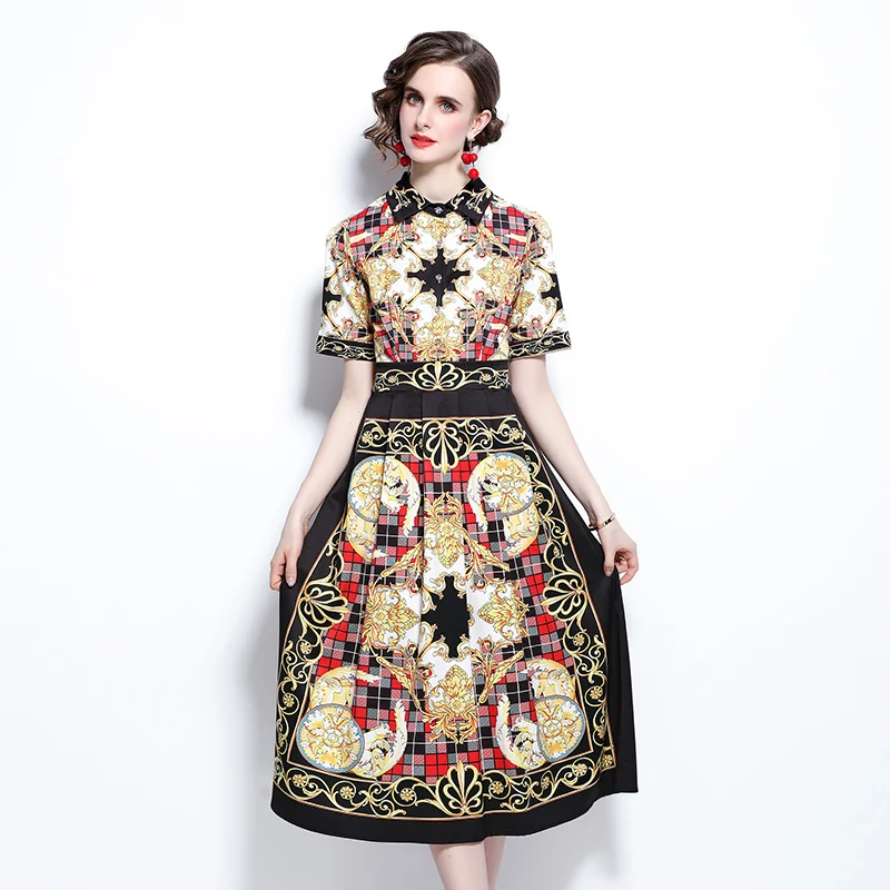 

Summer Fashion Runway Designers Short Sleeve Shirt Collar Midi Vintage Dresses For Women 2021 Famale Clothing Casual Vestidos