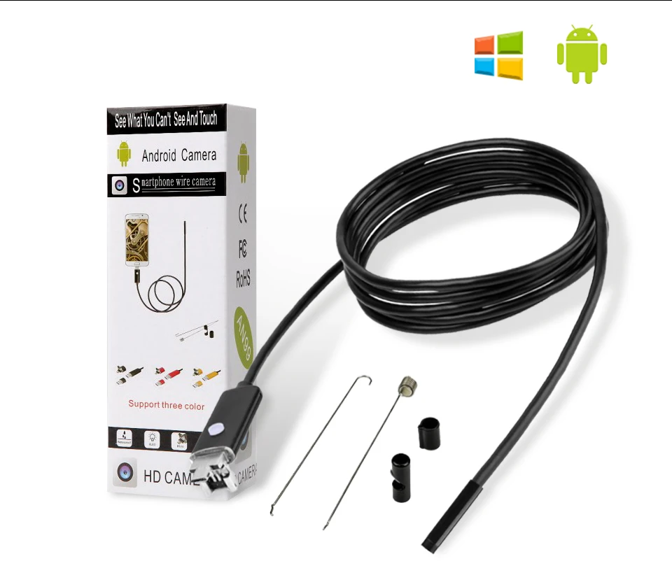 2 м 5 м 10 м 7 мм 2 в 1 мини-камера HD USB эндоскоп камера Android трубка Водонепроницаемый Змеиный Бороскоп USB осмотр 6 светодиодный эндоскоп