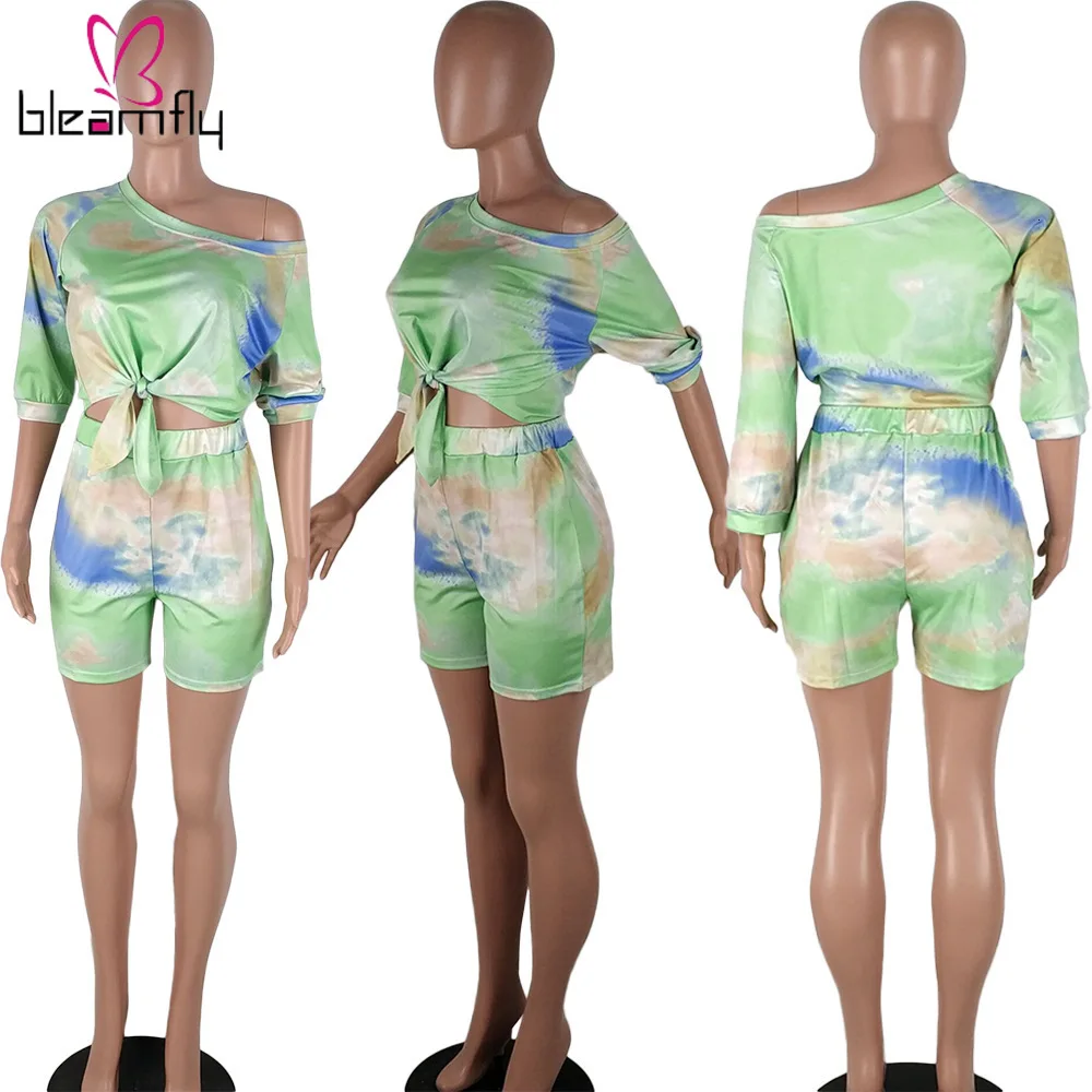 Tie Dye сексуальный комплект из двух предметов для женщин с открытыми плечами