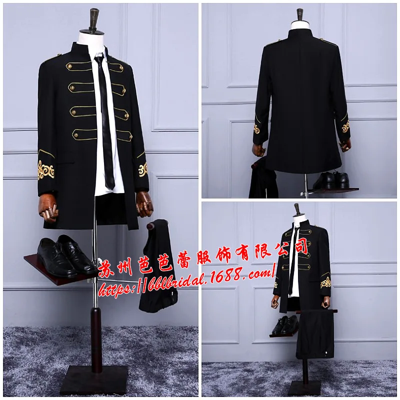 European American Cross-border Singers Hosts Dress Suits Black Court Stage Performances Suit Men Blazer Masculino 2 Piece Terno | Мужская