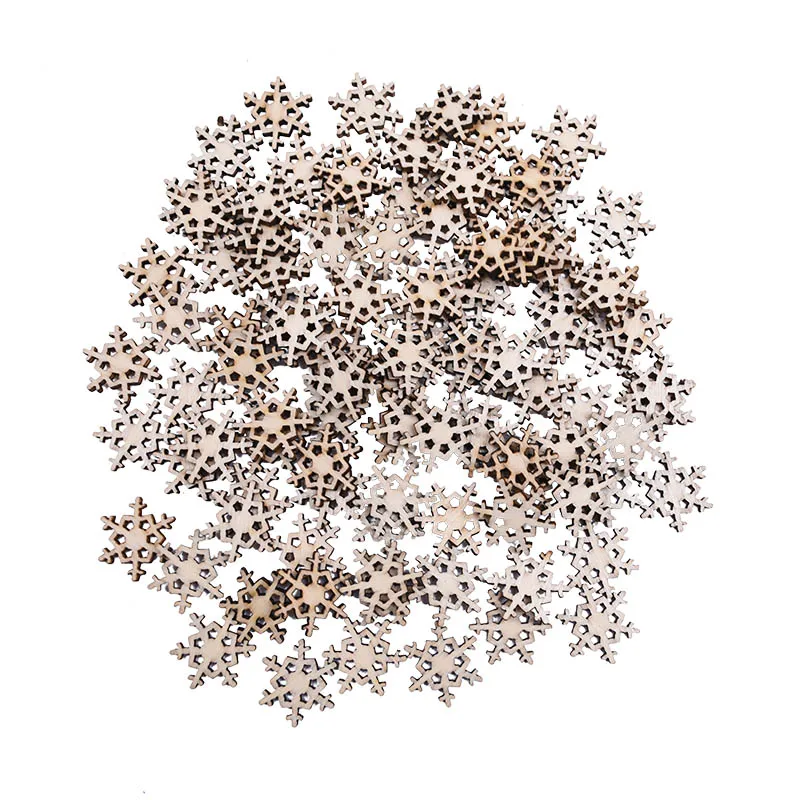 snowflake 100pcs Mini Wooden Snowflake Confetti Christmas Tree Deer Mixed Shape Wooden Buttons Table Decoration Xmas navidad decor Supplie - Цвет: snowflake