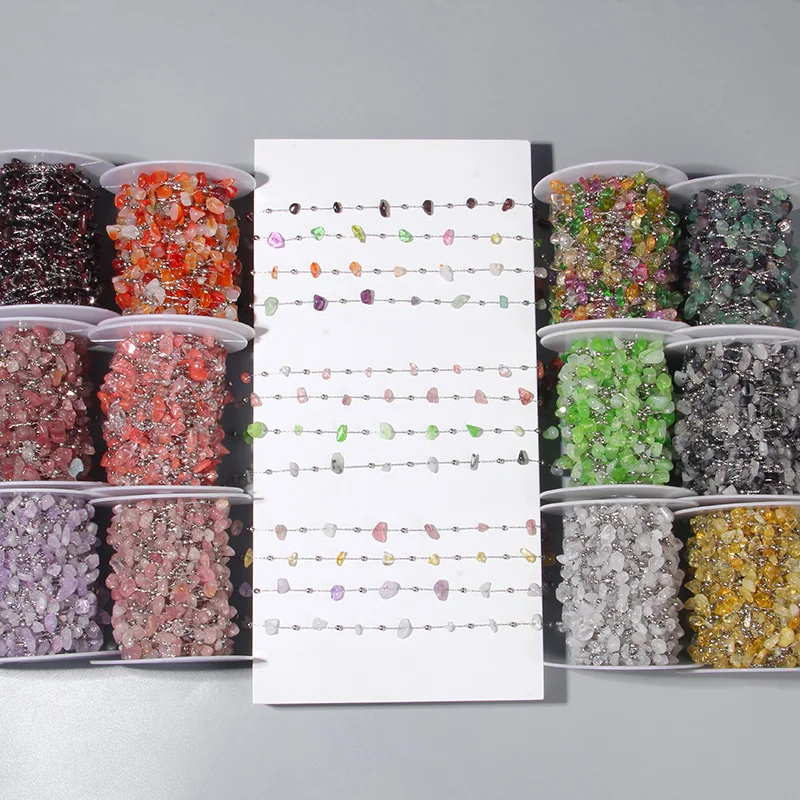

50cm-1M Irregular Natural Stone Beads Chain Necklace Stainless Steel Chain Accessories For Jewelry Making Components Crafts DIY