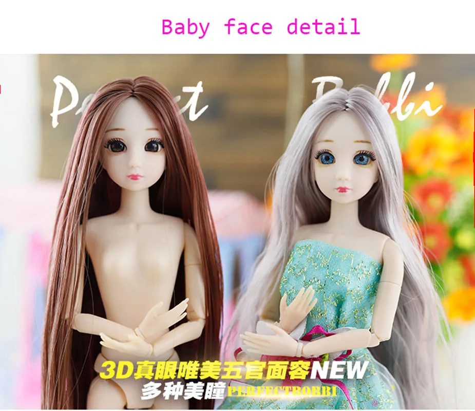 30cm bjd doll 20movable joints cute beautiful medium long wig universal muscle nude doll 3d eyes realistic dress up girl diy toy free global shipping