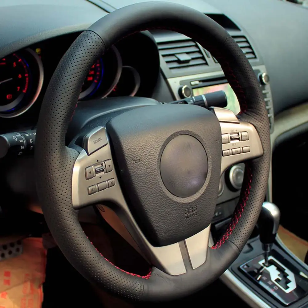 PONSNY чехол из натуральной кожи для рулевого управления автомобиля для Mazda 6 2008-2012 zoom авто ручная работа черный чехол