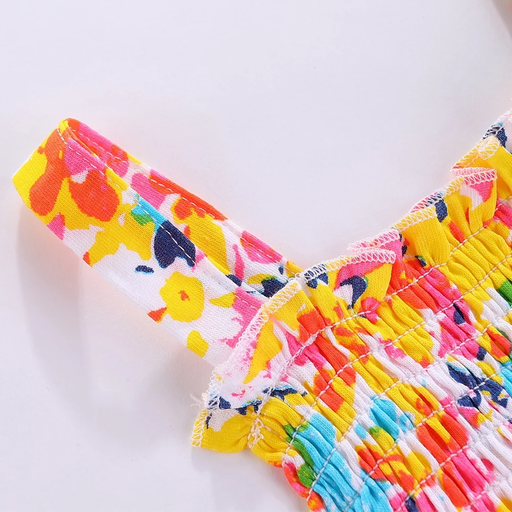 LittleSpring Tollder Girls Sleeveless Vest Dress Floral Print Holiday Sweet | Детская одежда и обувь