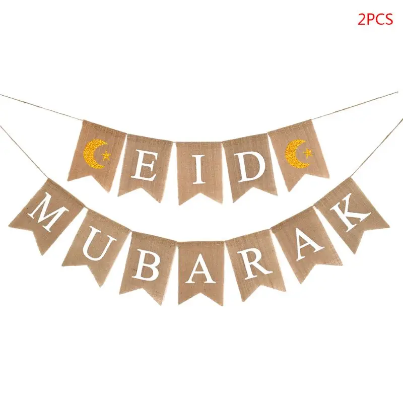 

1 Set Muslim Ramadan Bunting Banner Garland Decor Burlap Pull Flag