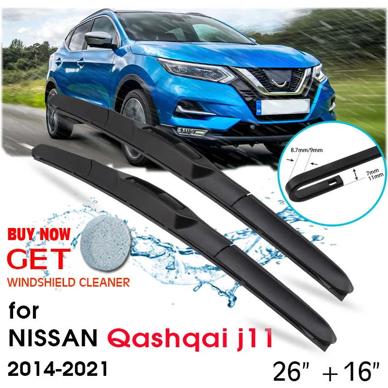 Car Wiper Blade Window Windscreen Windshield Wipers Blade Accessories for Nissan qashqai j11 26''+16'' 2014-2021  fit U hook Arm