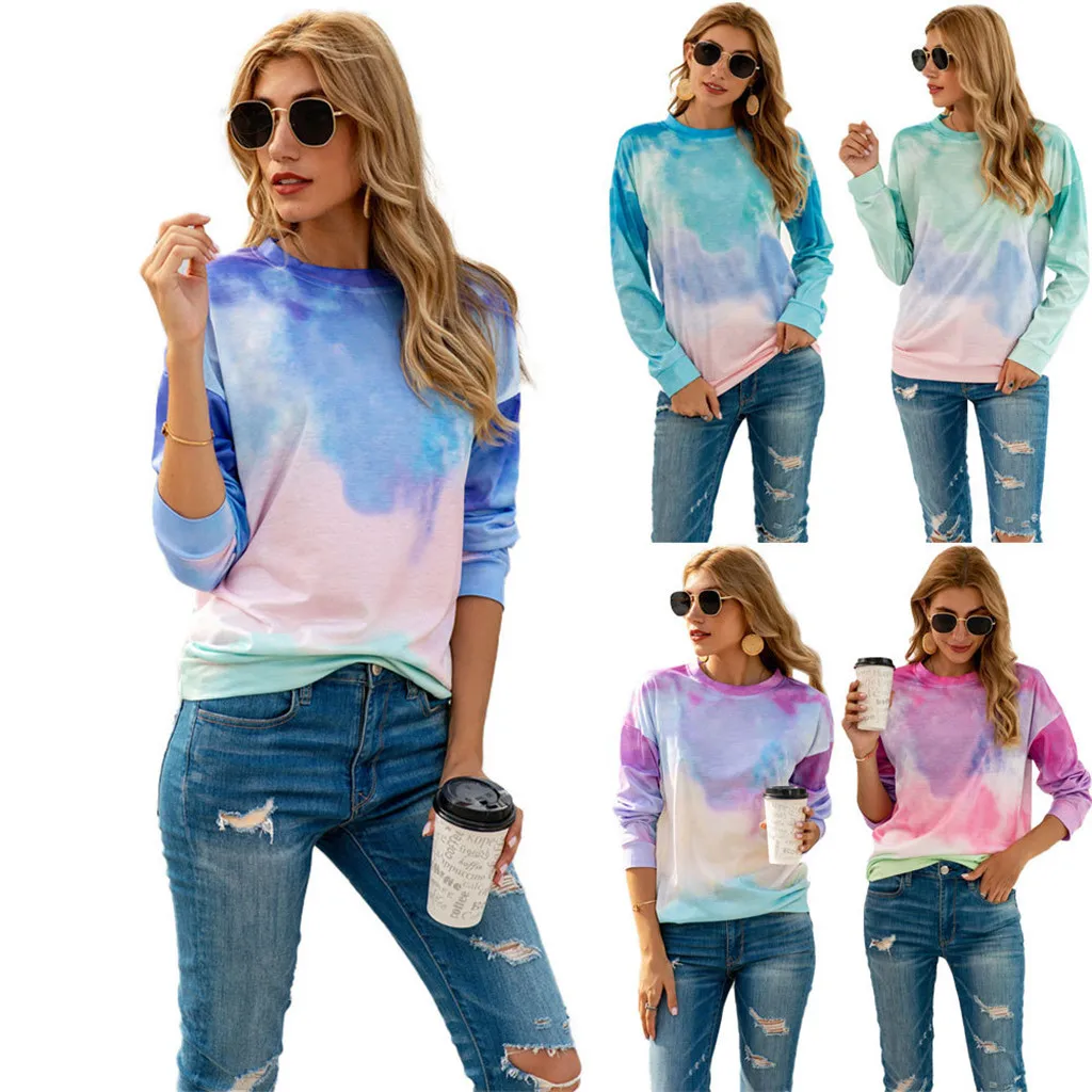 

Women Autumn Tops Print Long-sleeved Patchwork Sweater Blouse #SRN