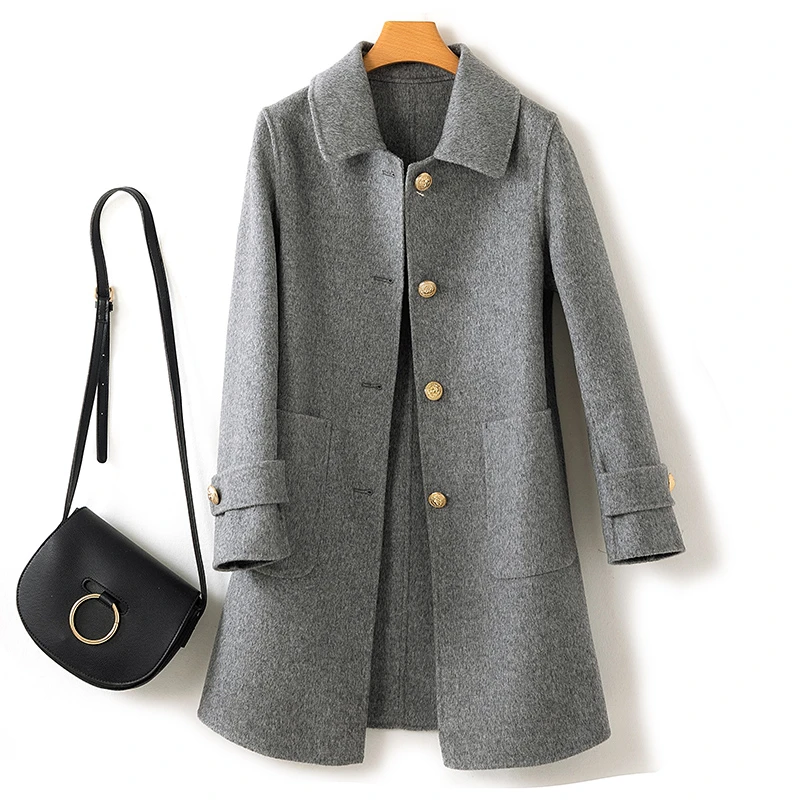 

Autumn Winter Long Double-sided Wool Coat Women Elegant Solid Wool Jacket Korean Woolen Coat Women Fashion Loose Ladies Coats
