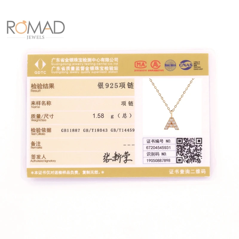 

ROMAD Fashion Simple 26 Letters Pearl Necklace 925 Sterling Silver Necklace For Women Trendy Jewelry 2020 Wholesale Bijoux Femme