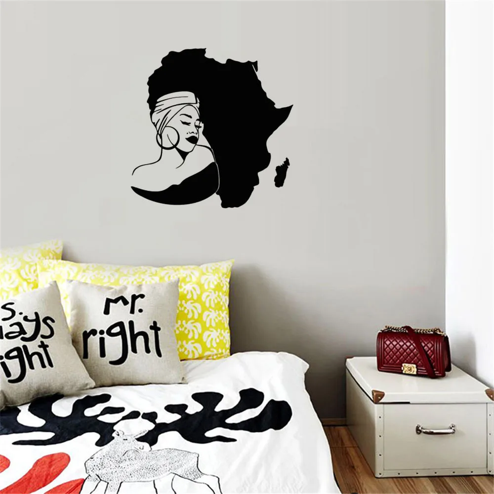 

Africa Continent Map Wall Decal African Girl Wall Stickers For Living Room Bedroom Vinyl Art Mural Revocable DW9712