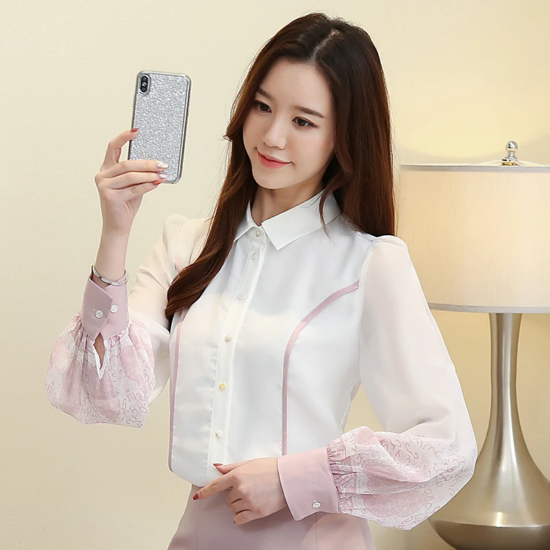 Корейская мода шифоновые женские рубашки офисные розовые блузки размера плюс XXL